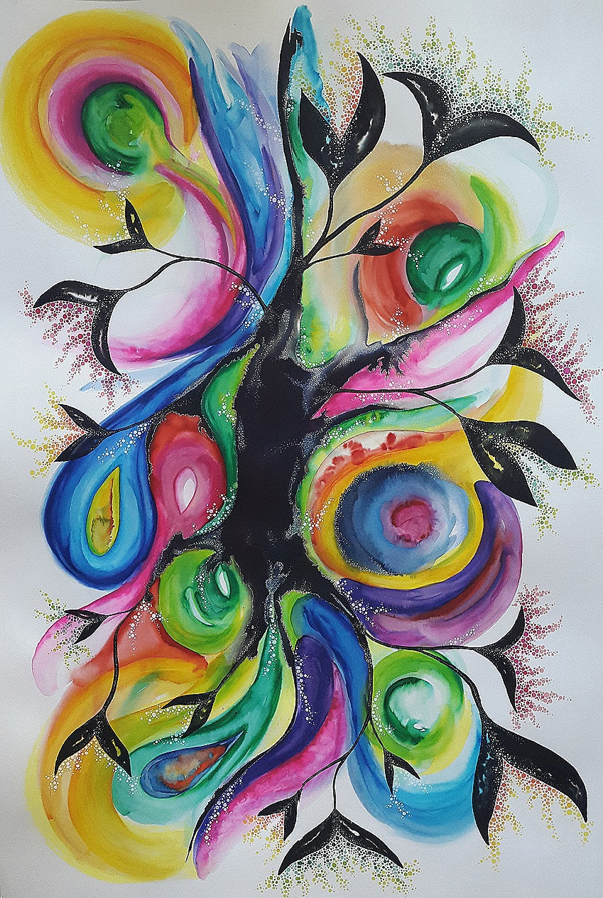 Growing Out of Darkness  Mixed Media on Paper  Amy Kalimat  L 125 x W 90  2020